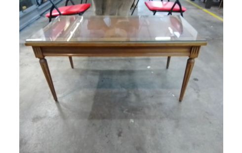 TABLE BASSE MARQUETERIE + PLATEAU VERRE
