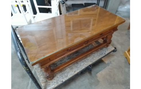 TABLE BASSE 2 TIROIRS PLATEAU VERRE EN L'ÉTAT