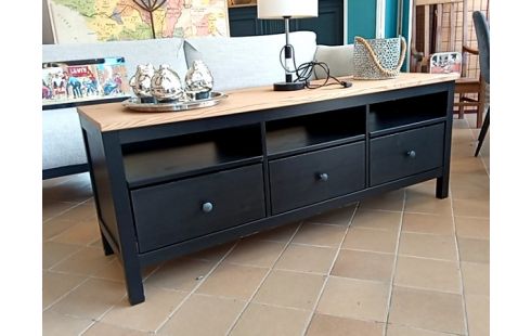 MEUBLE BAS ikea noir/bois a tiroirs