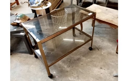 DESSERTE DORE/VERRE FUMÉ ANNEE 90