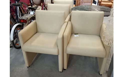 FAUTEUIL CLUB PU BEIGE LOT DE 4