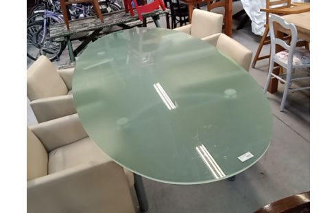 TABLE OVALE VERRE DEPOLI PIED CHROME