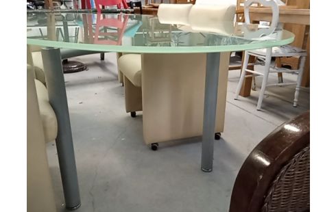 TABLE OVALE VERRE DEPOLI PIED CHROME