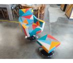 FAUTEUIL + REPOSE PIED TISSU MULTICOLORE