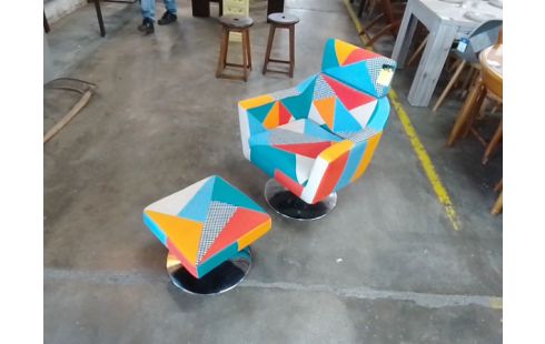 FAUTEUIL + REPOSE PIED TISSU MULTICOLORE