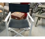 FAUTEUIL PLIANT METAL BLANC TOILE BLEUE