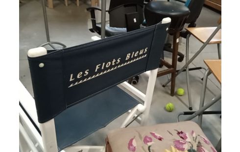 FAUTEUIL PLIANT METAL BLANC TOILE BLEUE