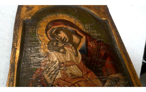 ICOON GRIEKS VERGULD HOUT OLV MET KIND