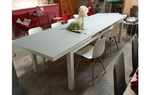 TABLE METAL BLANC/VERRE 1 ALLONGE MAGNIFIQUE