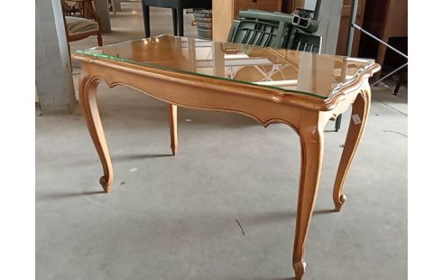 TABLE BASSE CHENE LOUIS XV VERRE