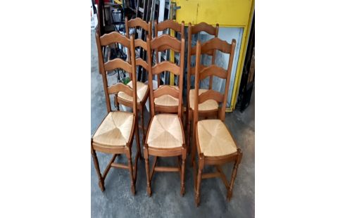 CHAISES BOIS ET PAILLE LOT DE 6