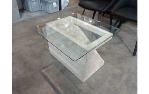 TABLE BASSE IMITATION PIERRE PLATEAU VERRE