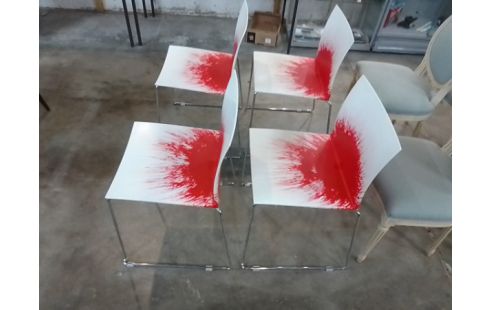 4 CHAISES BLANCHE ROUGE DESIGN