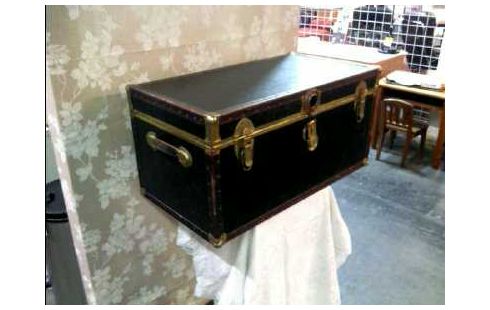 REISEKOFFER TRUHE HOLZ LEDEROPTIK GOLDF.