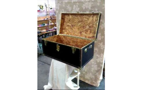 REISEKOFFER TRUHE HOLZ LEDEROPTIK GOLDF.