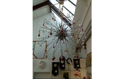 DECKENLAMPE 2-FARBIG GLASTROPFEN ZWEIGARTIG