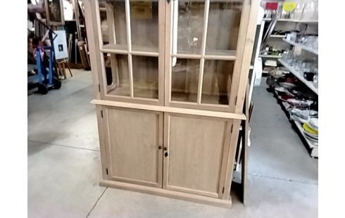 BIBLIOTHEQUE VITREE BOIS MASSIF PATINÉ CLEF