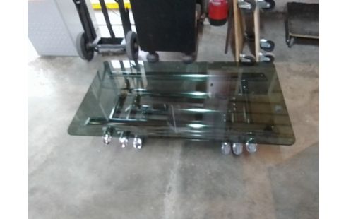 TABLE BASSE DESIGN ACIER VERRE FUME