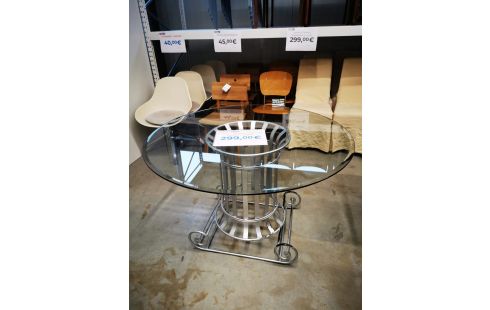 TABLE RONDE PEID FER FORGÉ + VERRE