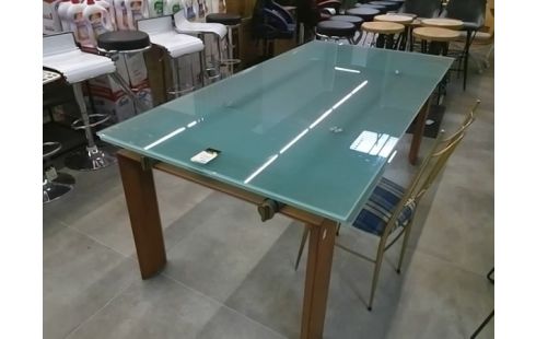 TABLE RECTANGULAIRE AVEC  ALLONGES INTEGREE PLATEAU VERRE DESIGN ITALIEN