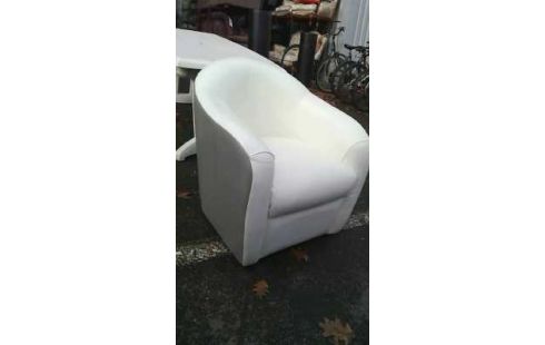 FAUTEUIL CUIR BLANC ET GRIS HOME SALON