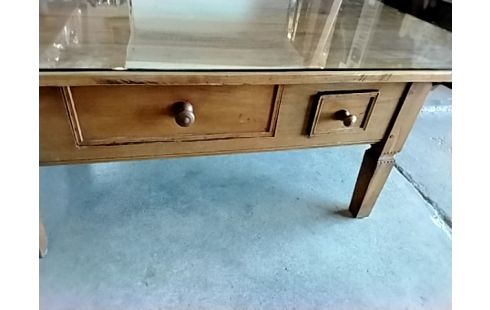 TABLE BASSE VERRE BOIS 2 TRS