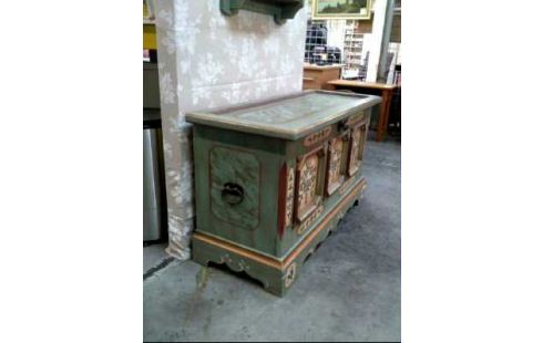 TRUHE HOLZ <VOGLAUER> 1-KLA. TÜRKIS VERZIERT