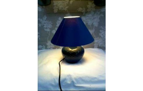 TISCHLAMPE BLAU LAMPENSCHIRM KERAMIK