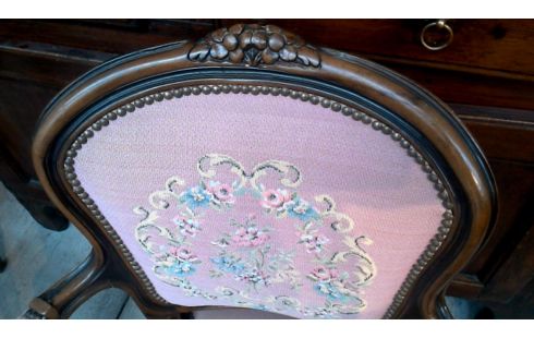 SILLA RAMA ESTILO LUIS XV ROSA TEJIDO FLOR