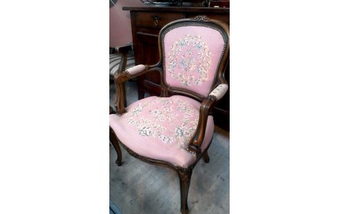 SILLA RAMA ESTILO LUIS XV ROSA TEJIDO FLOR