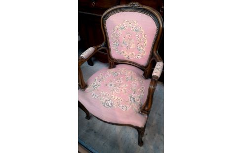 SILLA RAMA ESTILO LUIS XV ROSA TEJIDO FLOR
