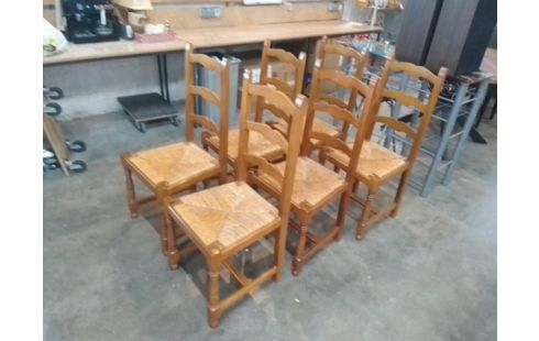 6 CHAISES BOIS PAILLEES