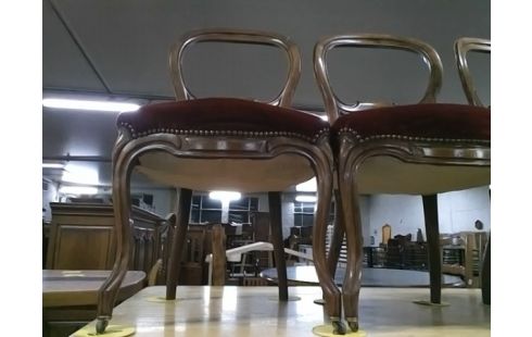 LOT DE 4 CHAISES VELOURS BORDEAUX