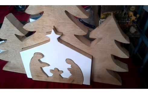 DECO-OBJECT KERSTSTAL 3D HOUT