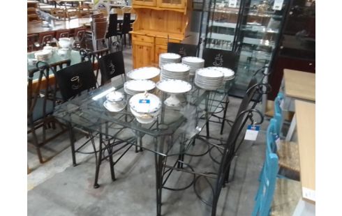 TABLE VERRE METAL + 6 CHAISES METAL
