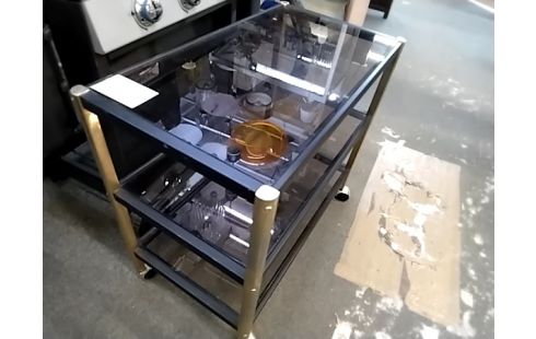 DESSERTE A ROULETTES NOIRE 3 PLATEAUX VERRE