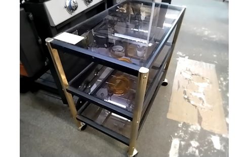 DESSERTE A ROULETTES NOIRE 3 PLATEAUX VERRE