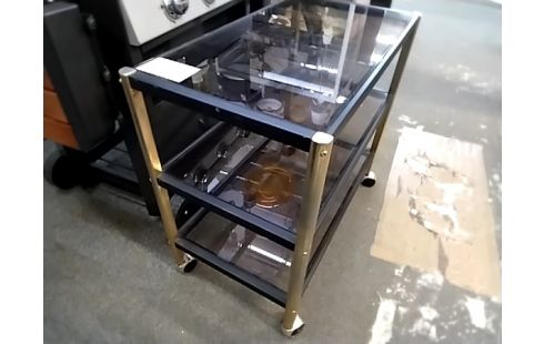 DESSERTE A ROULETTES NOIRE 3 PLATEAUX VERRE