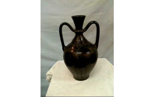 VASE KERAMIK SCHWARZ FLORAL 2-HENKEL