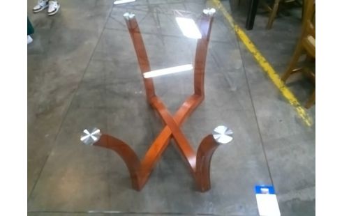 TABLE MODERNE PLATEAU VERRE PIEDS BOIS 85X165X77