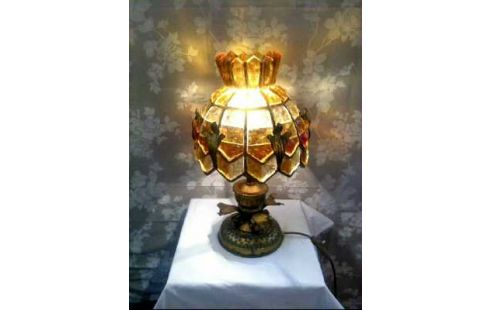 TISCHLAMPE METALL VERZIERT FARBIGES GLASS <LONGBOARD>