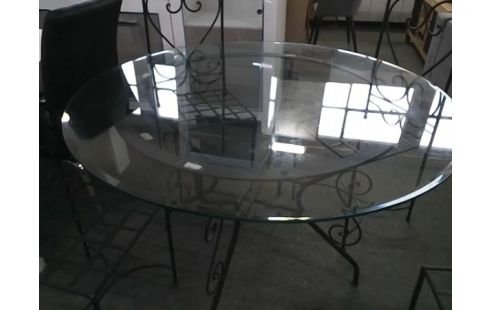 TABLE RONDE FER FORGE PLATEAU VERRE D120