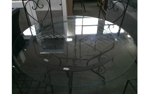 TABLE RONDE FER FORGE PLATEAU VERRE D120