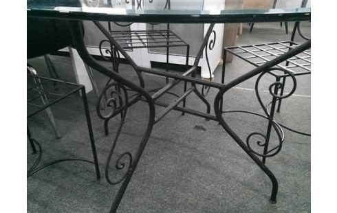 TABLE RONDE FER FORGE PLATEAU VERRE D120