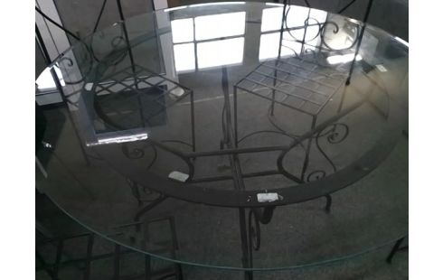 TABLE RONDE FER FORGE PLATEAU VERRE D120