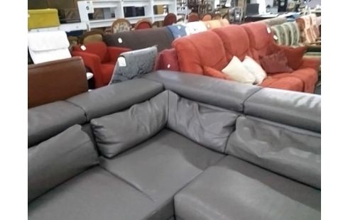 CANAPE D'ANGLE AVEC 1 POUF GRIS