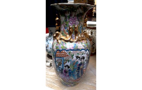 VASE CHINOIS BLEUE VERTE ROSE