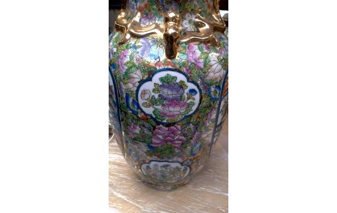 VASE CHINOIS BLEUE VERTE ROSE