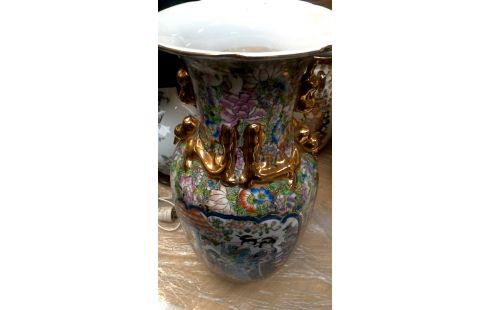 VASE CHINOIS BLEUE VERTE ROSE