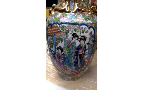 VASE CHINOIS BLEUE VERTE ROSE